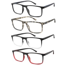 cyangander 4-Pack Mens Reading Glasses Computer Reading Fashionable Frame Blue Light Blocking,Full Frame Readers Anti UV/eye fatigue(+1.5x Magnification Strength)