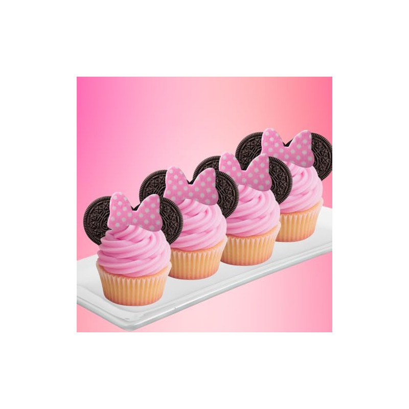 Pink Polka Dot Edile Bows for Cake and Cupcakes -24ct