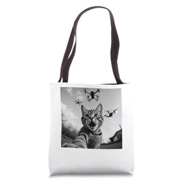 Cat Selfie With Drones Funny Cat Gifts For Men Women Kid Tote Bag