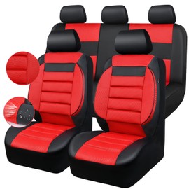 CAR PASS Leather 3D Foam Back Support Car Seat Covers Full Set Air Mesh Automotive Seat Covers, All Season Car Seat Cover Fit Automotive,SUV,Sedan,Van, Airbag Compatible Elegance (Black and Red)