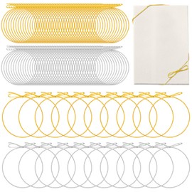 Jutom 100 Pcs Stretch Loops 16" Metallic Elastic Cord, Pre Tied Ornament Strings, Elastic Ribbon for Tags, String Bows for Christmas Decoration Gifts Wrapping Boxes (Gold,Silver)