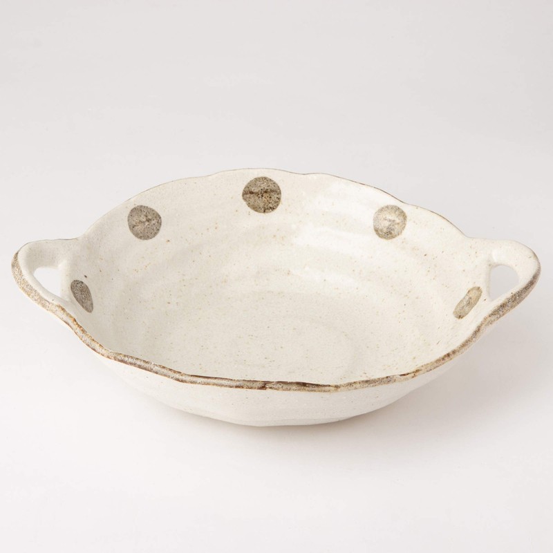 Mino Ware K52019 Polka Dot White Karatsu Large Pot with