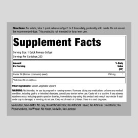 Piping Rock Castor Oil Softgel Capsules 750mg | 200 Count | Non-GMO | by Piping Rock