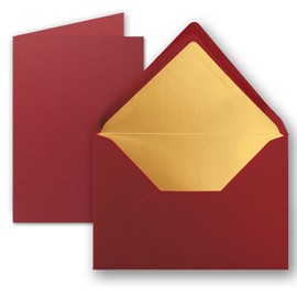 10 Sets – Folding Cards DIN A5 – Dark Red (Red) with Envelopes DIN C5 with Gold Metallic Lining – 14.8 x 21 cm FarbenFroh by GUSTAV NEUSER
