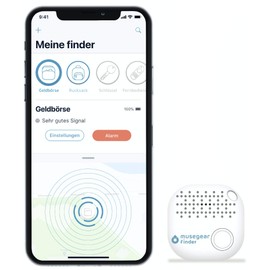 musegear Schlüsselfinder mit Bluetooth App I Keyfinder laut für Handy in weiß I Für iOS & Android I Schlüssel finden