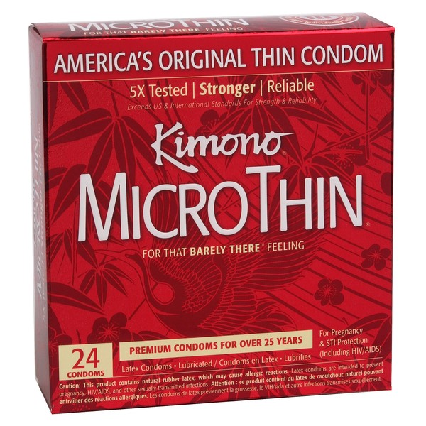 Kimono MicroThin Condoms | Lubricated | Our Thinnest Condoms Ever | 5X Tested, Stronger, Reliable | Made with Odorless Premium Natural Latex | 24 Count