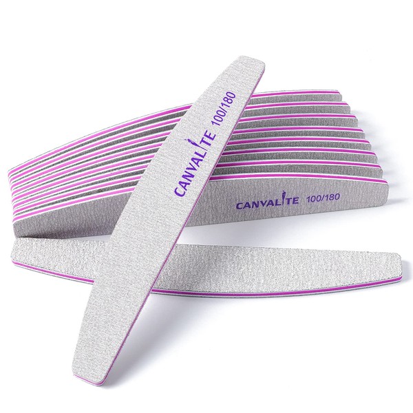 Canvalite 10 PCS Nail File Professional Nail Files Reusable Double Sided Emery Board(100/180 Grit) Nail Styling Tools for Home and Salon Use