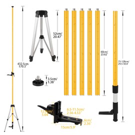 13.8 Ft/4.2M Professional Lasers Level Pole with Tripod and 1/4"-20 Lasers Mount, Adjustable Telescoping Pole with 5/8"-11 Threaded Adapter for Rotary and Line Lasers