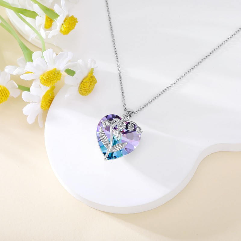 KZX Lily of the Valley Necklace Sterling Silver Crystal Lily