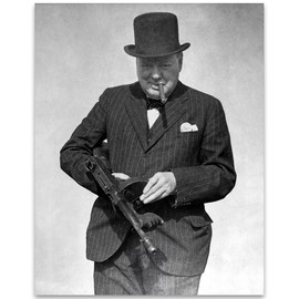 Winston Churchill With Tommy Machine Gun 11x14 Unframed Reproduction Poster–Vintage War Photography - Iconic Leader, British Prime Minister, WWII Propaganda Art for Man Cave, Bar, Home Office, Library