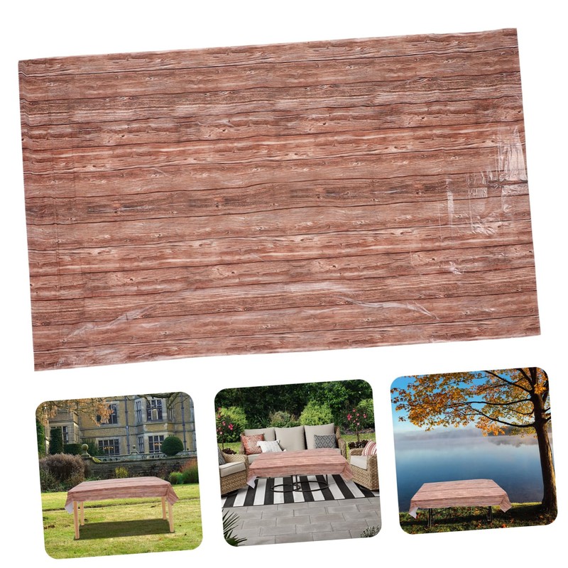 LABRIMP 4pcs Natural Wood Grain Tablecloth Dining Table Cover Vintage