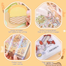 40 Sets DIY 3D House Sticker Scene Kit, Non-Toxic Safe Sticker Therapy for Adults Kids Teens, Stress Relief Creative Scene Kit with 56 PET Stickers, 40 Miniature Cabins & 2 Tweezers, Reusable DIY Fun