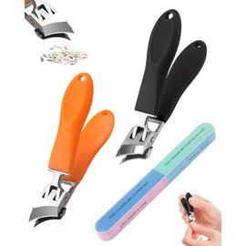 CULEB 2 Stück Schräger Nagelknipser mit Farbig Polierfeile,Gebogene Abgeschrägter Nagelknipser,No Splash Nagelknipsers,Zehennagelknipser mit Breiter Öffnung,Nagelpflegeset Ergonomie