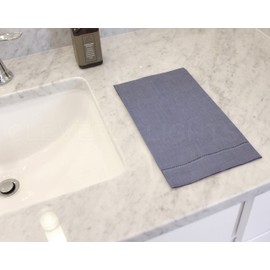 CleverDelights Slate Hemstitched Hand Towels - 6 Pack - 14" x 22" - 45/55 Cotton Linen Blend