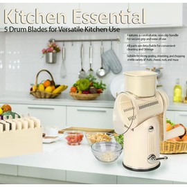 Chef Power Premium Quality Rotary Cheese Grater with Handle - Kitchen Accessories Cucumber Slicer Vegetable Salad Grater, Vegetable Grater - Cheese Grater (Beige)