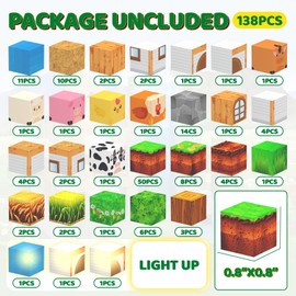 Magnetic Blocks - 138 PCS Building Blocks Set with 3 Light-Up Blocks, STEM Construction Cubes Toys for kids 4-8, Toddler Sensory Stacking Toys, Christmas Birthday Gift for Boys and Girls Ages 3+