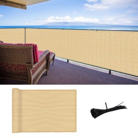 SUNLAX 3'x16' Sand Balcony Privacy Screen Fence Windscreen Cover Fabric Shade Netting Mesh Cloth with Grommets UV Protection for Patio, Backyard, Porch, Railing Shield 90% (We Make Custom Sizes)