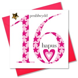 Claire Giles Ages Welsh Penblwydd Hapus Age 16 Girl Birthday Card, WAGE16G