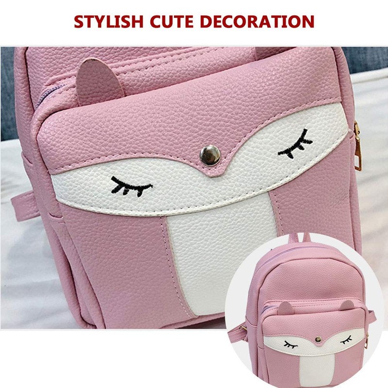 ZZPLN Cute Fox Backpack Mini PU Leather Bag Small Daypacks