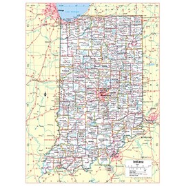Indiana State wall map Large Print Poster 24"Wx32"H Paper