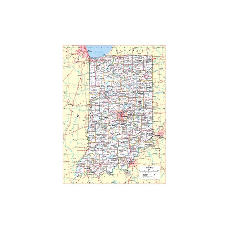 Indiana State wall map Large Print Poster 24"Wx32"H Paper
