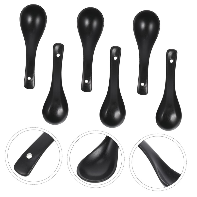 Alipis Smooth Ceramic Soup Spoons 6pcs Set Rice Eating Spoons
