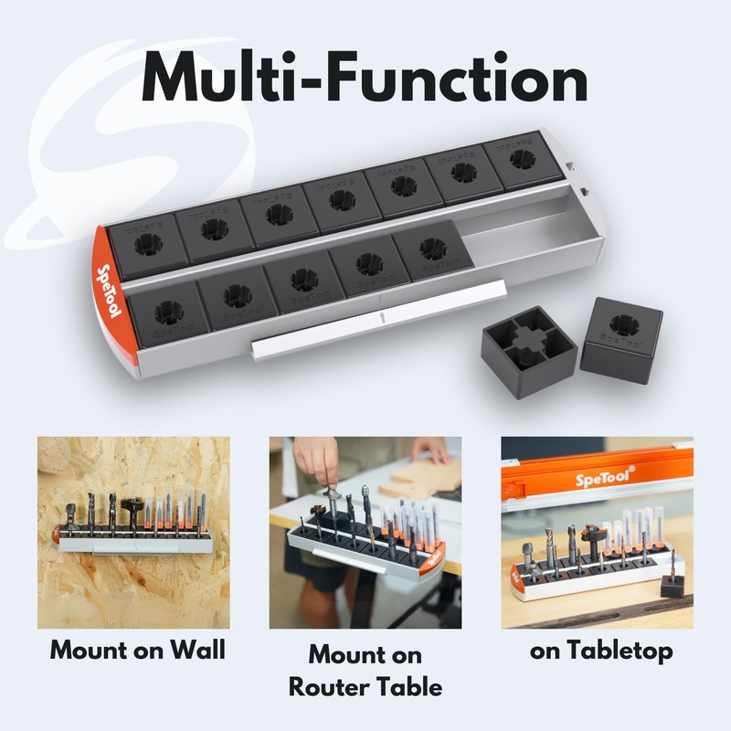 SpeTool Router Bit Storage Rack, Versatile 14 Bit Bases for