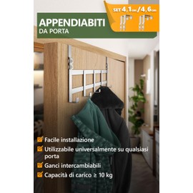 4smile Door Coat Rack 4.1 cm + 4.6 cm Silver Stainless Steel Door Coat Rack