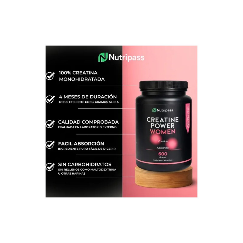 Creatina Monohidratada 600g Creatine Power Women Nutripass Sin Sabor
