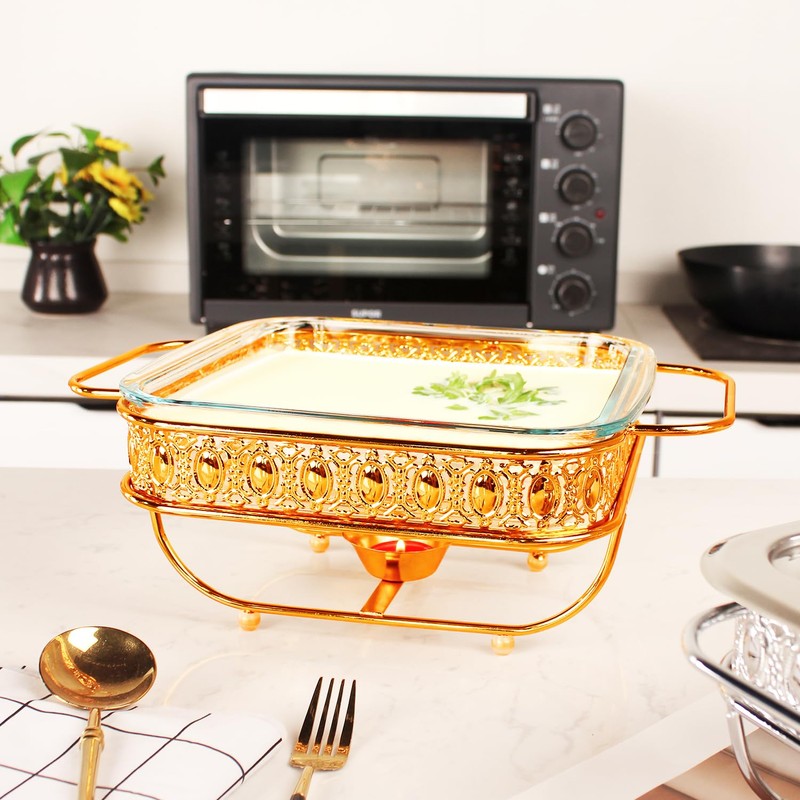 jinsongdafa Casserole Dish 8.7" x 8.7"Glass Baking Dish with Stainless