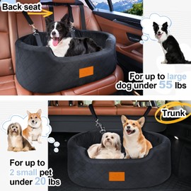 Feporen Dog Car Seat for Medium Dogs Up to 50 lbs, Pet Booster Seat for Cars SUVs and Trucks, Travel Dog Bed with Safety Strap, Thick Cushion, Non-Slip Base, Washable and Portable (Black)