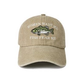 Enodtter Fish Fear Me Women Want Me Hat, Washed Khaki Embroidery Trout Baseball Cap for Men, Embroidered Trucker Hat Adjustable Dad Hats