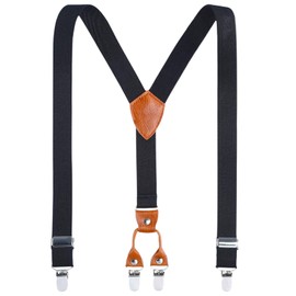 Kids Child Men/Women Boy Suspenders - Adjustable Elastic Solid Color 4 Strong Clips Braces(43Inches (Adult Size), Black)