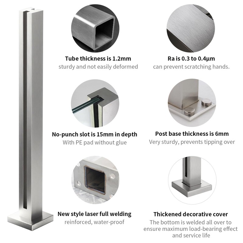 Viuseo Heavy-Duty Glass Railing, 304 Stainless Steel Glass Railing Post