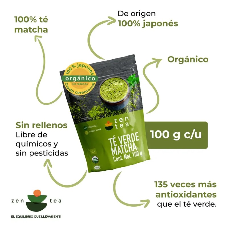 Té Matcha Zen Tea Grado Ceremonial Japonés Orgánico 100g Antioxidantes
