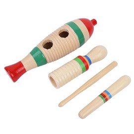 Small Wood Fish-Shaped Guiro, 2 Sets Wooden Scraper Guiro Sound Tube Musical Percussion Instrument Guiro Fish Musical for Children Kid Toys
