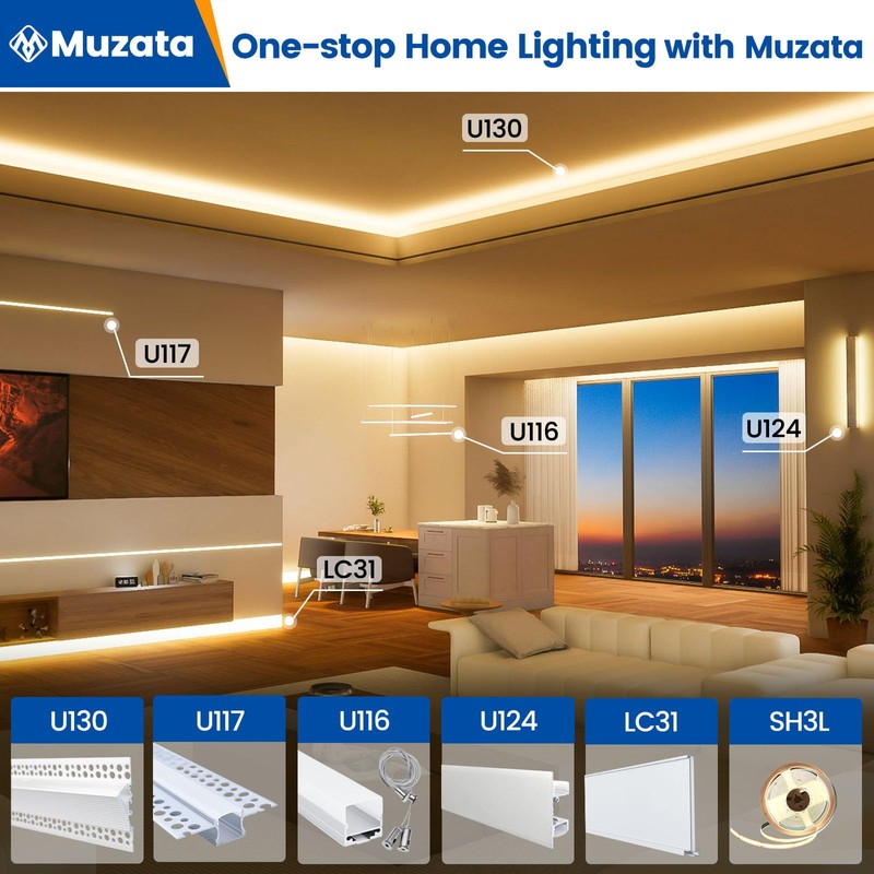 Muzata 4FT/1.2M Spotless Aluminum LED Baseboard Lighting Frosted LED Strip
