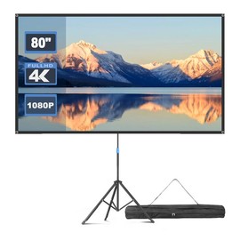 80" Projector Screen with Stand, Portable Projector Screen Outdoor Indoor, 1.2 Gain Fiberglass, 16:9 Outdoor Movie Screen with Carrying Bag for Movie Night movie projector