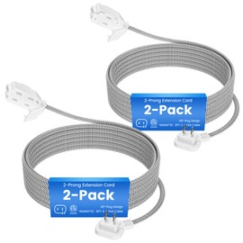 2-Pack 2 Prong Extension Cord 25FT, 45 Degree Plug, SPT-2, Flat Nylon Braided Power Extension Cord With 3 Outlets, Multiple Outlets with Tamper Guard, ETL Listed, Outlet Saver, 16 Gauge Wire, 13A/125V