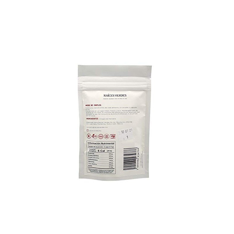 Vinagre De Manzana Crudo 90 Cápsulas De 500mg Raíces Verdes