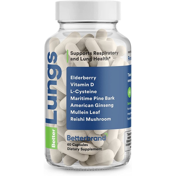 BetterLungs, Respiratory and Lung Supplement - 6 All-Natural Ingredients Including Elderberry, Ginseng, L-Cysteine and Reishi Mushroom - Helps Promote Lung Health and Support Athletic Performance