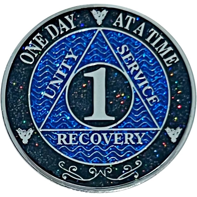 AA One-Year Sobriety Coin with Glitter Enamel – Fancy Velvet
