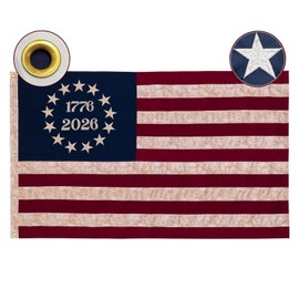 Ksheria 250th Anniversary USA Flag (1776-2026), Vintage Cotton Betsy Ross 3x5 ft Flag, Embroidered 13 Colonies Stars, Heavy Duty Outdoor American Flag for 2026 Celebration with 2 Brass Grommets(Vintage 1776 2026 Flag 3x5 ft)