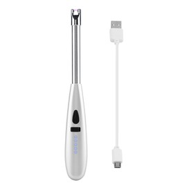 USB Windproof Electric Lighter Portable BBQ Picnic Lighter with Power Indicator Matte Silver