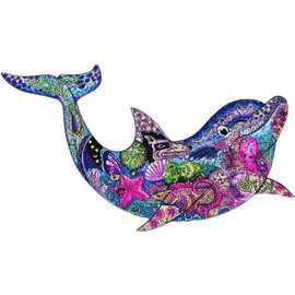 WETUFIN Wooden Jigsaw Puzzles Large Size Wood Cut Puzzles Dolphins Wooden Jigsaw Puzzles (150 Pieces) for Adults Gift for Christmas, Adults, Family Games, Stress Relief Gifts