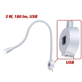 Lunartec Bed with USB Connection: LED Bed & Reading Light with Gooseneck & USB Charging Socket, 3 W, 180 lm (Reading Lamp with USB Connection, Bed Lamp with USB, Desk Lamp)