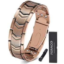 Feraco Copper Bracelet for Men 3X Strength,Magnetic Therapy Bracelet Copper Jewelry with Powerful 3800 Gauss Magnets,Premium Fold-Over Clasp(Upgrade)