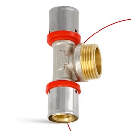 T-Piece PEX Press Fitting 20 x 3/4 Inch x 20 Male Thread with Sealing Rings Oring for Aluminium Composite Pipe Multilayer Composite Pipe Heating Sanitary Systems Drinking Water Installation Sealing 10 Bar