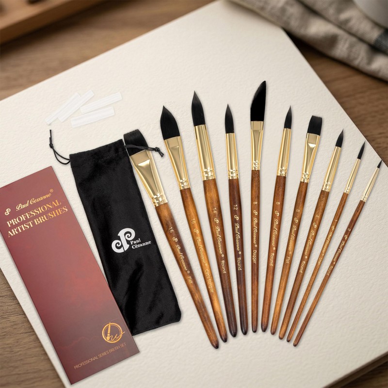 10Pcs Watercolour Brushes, Simulated Hair Artists Acrylic Paint Brush Set