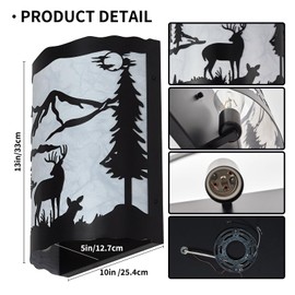 Monaxon Rustic Deer Sconce Wall Lamp with Shade – E26 Base, Large Modern Farmhouse Wall Light for Bedroom, Living Room, Hallway, Stairway, Headboard, Porch-13 H*10 W*5 D（in）